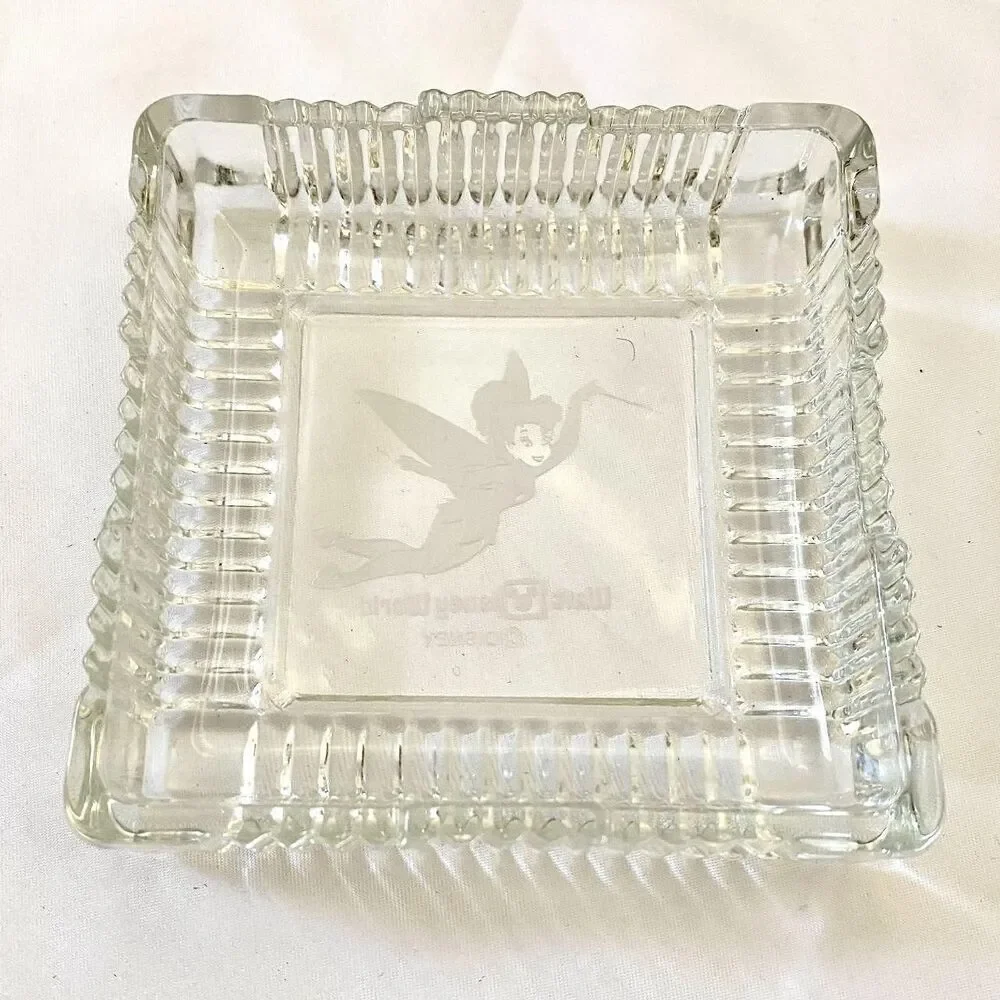 Vintage Disney Tinkerbell Glass Trinket Dish Fairy Jewelry Tray
